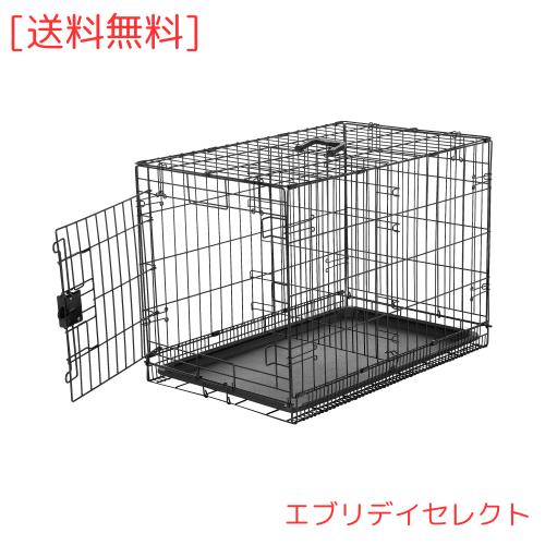 Amazonベーシック 犬 ペットケージ 折りたたみ可能 トレー付き シングルドア 76 cm x 48 cm x 53 cm 小型犬 中型犬 ブラック