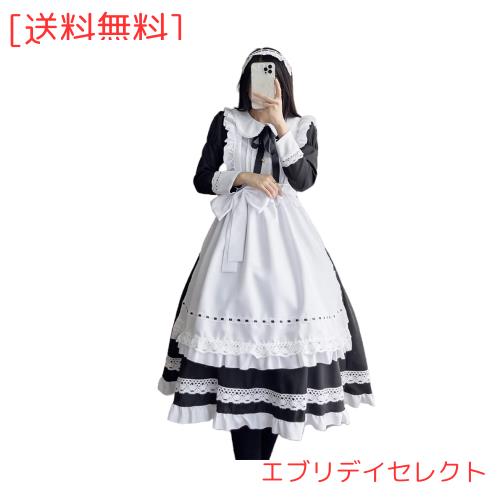 [YAISHN] メイド服 ゴスロリ 可愛い ロリータ 正統 ドレス ロング 人気 ワンピース ハロウィン 仮装 レディース コスプレ 長袖 蝶結ぶ パ