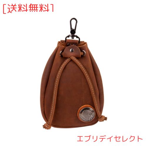 Whatna天 然 厚 手 牛革 小銭入れ コインケース メンズ レディース 2way巾着袋 ミニサコッシュ カラビナポーチ ベルトループ ミニウエス