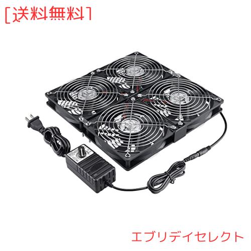 GDSTIME 4 x 120mm x 25mm 換気扇、DC12V電源 4連ファン、AC100V〜240Vスピードコントローラー、キャビネットシャーシ冷却ファン、サーバ