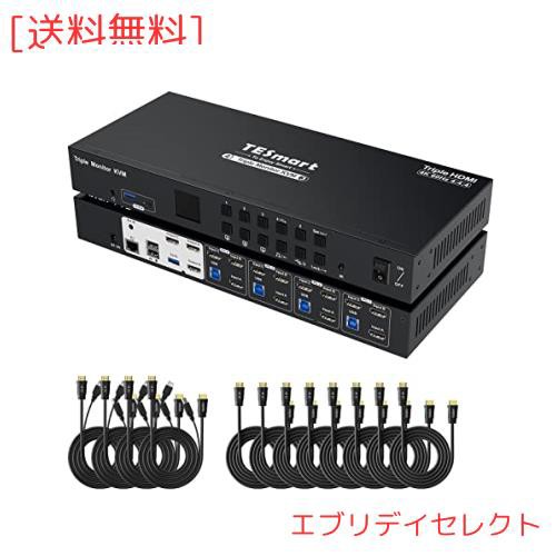 TESmart USB3.0 KVMスイッチ HDMI 4入力3出力 4ポート KVM HMDI 切替器 3モニター4パソコン EDID機能 4K@60Hz HDMI 切り替え器 マイクと