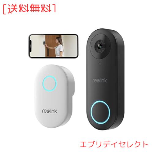【2.4/5GHz WiFi】REOLINK 500万画質 ワイヤレスビデオドアベル 玄関チャイム付き Alexa対応 工事不要 インターホン 180°超広角ビデオド