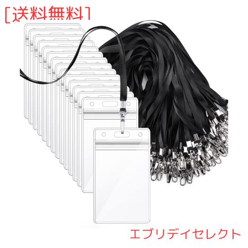 【idカードホルダー】Segarty ネームホルダー 名札 100枚入れ 縦型 黒い 吊り下げ名札 社員証 透明色名札ケース カードホルダー 首掛け