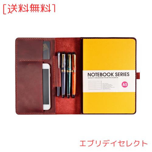 ROTERDON ノートカバー 手帳カバー A5 本革 スケジュール帳カバー 二つ折り ポートフォリオ 手縫い 収納ポケット搭載 手作り オリジナルの通販は 8,264円