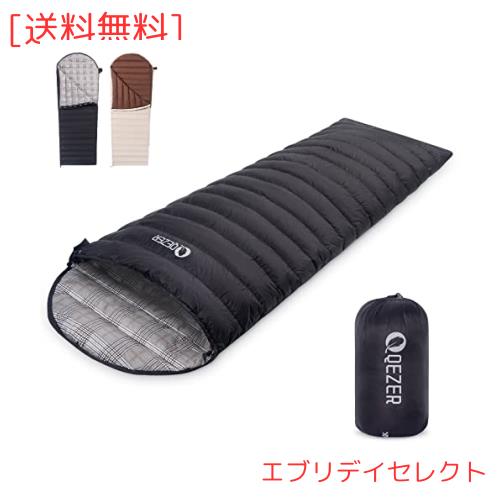 QEZER ダウン シュラフ 封筒型寝袋 春 夏 秋 3シーズン対応 600FPダウン 400T撥水加工 コンパクト 超軽量 2人用に連結可能 キャンプ 車中の通販は