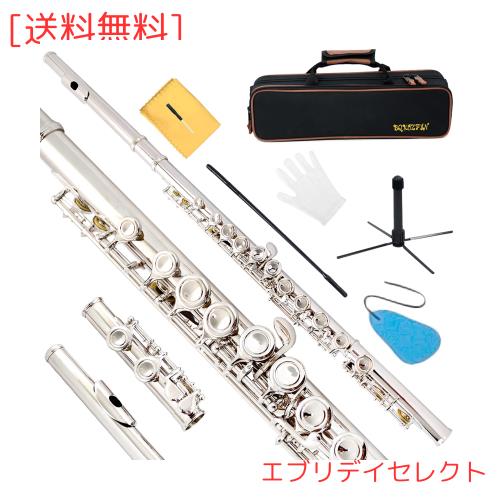 BQKOZFIN フルート 16穴 木管楽器 Cキー 初心者セット Eメカ付き 白銅ニッケルメッキ製 吹奏楽 練習用 初心者/上級者/音楽愛好者対応 (シの通販は