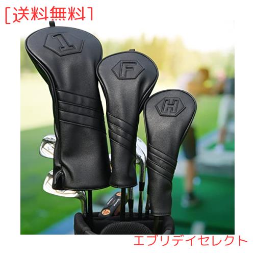 ゴルフヘッドカバー 3点セット(1FUT) ゴルフウッドカバーセット ゴルフドライバーカバー フェアウェイウッド ユーティリティ用 ブラッの通販は