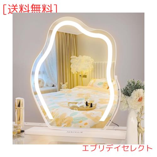 FENCHILIN 女優ミラー ライト付き 鏡 卓上 ハリウッドミラー 卓上ミラー 卓上鏡 化粧鏡 女優鏡 led ミラー 三色照明モード 無段階調光 10
