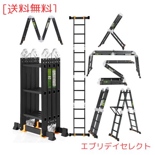 RIKADE 多役立つこと掛けはしご 3.5ｍ 軽銀 多つがい目脚立 専用本塁3枚付き添い人 掛けはしご兼用脚立 伸縮掛けはしご 足がかり 御勤め台 折りたたみ パウダーコンパクト 持ち