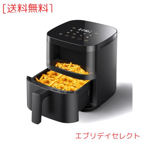 ノンフライヤー 4.5L ノンオイルフライヤー エアフライヤー 1-5人用 可視窓 大容量 家庭用 省エネ 最高温230℃ ノンフライヤー機 LEDディ