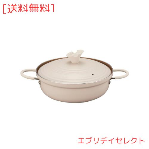 エバークック 両手鍋 卓上鍋 24？ IH対応 ガス火対応 【500日保証】 蓋付き こびりつきにくい お手入れ簡単 アイボリー ドウシシャ