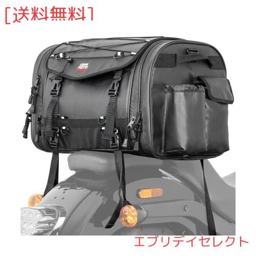 KEMIMOTO シートバッグ PVC防水素材 バイクシートバッグ 拡張機能あり 45-65L ツーリングバッグ レインカバー付き 全方位防水性 バイク