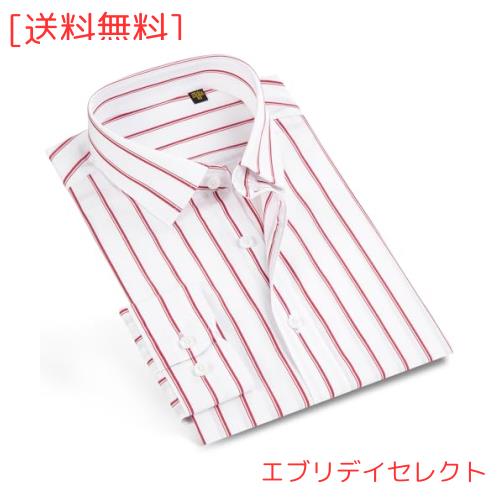 [Enshe] メンズ 長袖 ワイシャツ ストライプ ビジネスカジュアル ボタンダウン オープン yシャツ形状記憶 ES2038 (43#,ピンク)