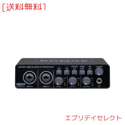 BOMGE U202 USBオーディオインターフェイス、マイクプリアンプXLR/TSR/TSポート付き、48V、32ビット/192kHz解像度、コンピューター録音、