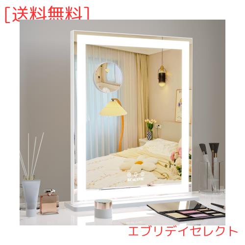 BEAUTME 女優ミラー ライト付き化粧鏡 卓上鏡 ハリウッドミラー、 三色照明モード 明る 縦 10倍拡大鏡 白 (405×100×497mm)