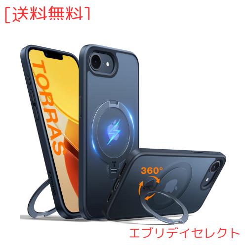【ゼンマイ式・多機能360度回転スタンド】TORRAS iPhone 16e 用 ケース 縦横両対応 リング付き マグネット搭載 MagSafe対応 ワイヤレス充