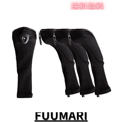 Andux ロングネック ゴルフ ハイブリッド クラブヘッドカバー 交換可能な番号タグ付き 4個セット (ブラック)