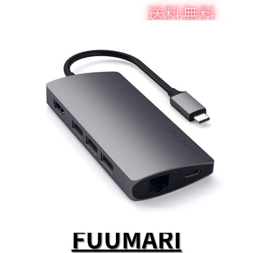 Satechi V2 マルチ USB-C ハブ 8-in-1 (スペースグレイ) 4K HDMI(60Hz), イーサネット, USBC PD充電, SDカードリーダー, USB3.0ポートx3