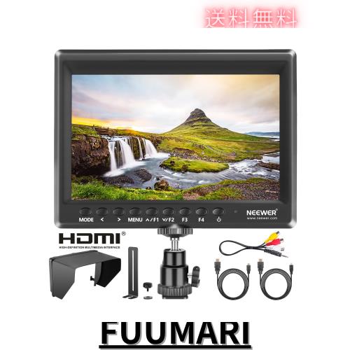 NEEWER F100 7インチ カメラフィールドモニター HD ビデオアシスト 超薄型 IPS 1280x800 HDMI入力 1080p サンシェードとミニボールヘッド