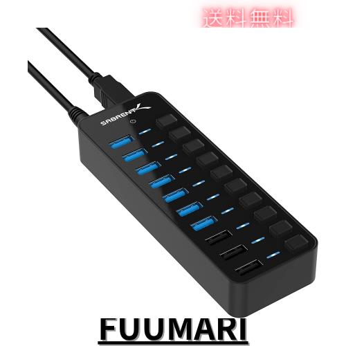 SABRENT usbハブ電源付き 12V/5A電源アダプタ 3.2 Gen 1、スマート充電ポート3個を含む10ポート60W（LED電源スイッチ搭載）SuperSpeed 5Gの通販は 6,743円