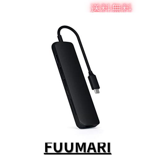 Satechi イーサネット付き スリム 7in1 USB-Cハブ LAN (ブラック) 4K HDMI(60Hz出力), USB-C PD充電 (60W), 2x USB-A 5Gbps高速転送, SD/の通販は