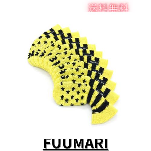HUGELOONG ニットゴルフヘッドカバー アイアンカバー … (星図案,トップに数字,Yellow/Black)