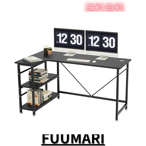 「在庫一掃」パソコンデスク 幅140cm コーナーデスク 可動２段ラック付き テレワーク/ゲーミング L字デスク オフィスデスク 事務机 ホー