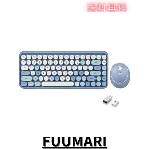 Perixx ぺリックス PERIDUO-713BLUS タイプライター キーボード ブルー ワイヤレス 無線 マウスセット 2.4GHｚレトロデザイン パステルブの通販は