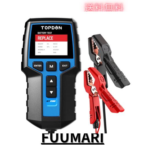 TOPDON BT200 バッテリーテスター、12V/24Vバッテリーチェッカー、100-2000 CCAテスター、CCA値/抵抗値/負荷/電圧のテスト 自動車用バッ