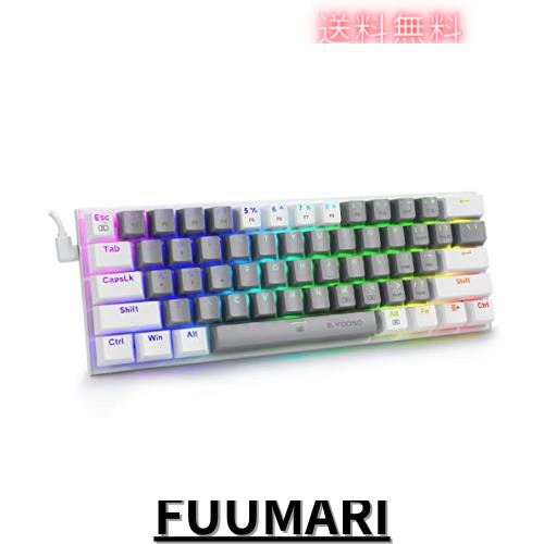 e元素ゲーミングキーボード 赤軸を採用 テンキーレスUS英語配列 有線61キー メカニカルキースイッチ RGB発光LEDバックライト 60％小型コの通販は