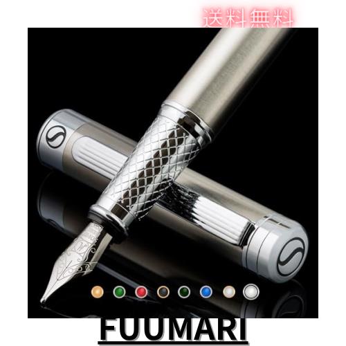 Scriveiner ステンレス鋼万年筆 - 驚くべき高級ペン鋼仕上げ、シュミット鋼ペン先 （中）、男性＆女性、プロフェッショナル、エグゼクテ