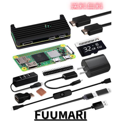 GeeekPi Raspberry Pi Zero 2 W スターターキット RPi Zero 2 W アルミニウムケース、32GBカードプリロードOS、QC3.0電源、20ピンヘッダ