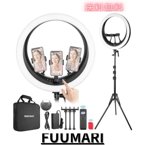 NEEWER 19インチLEDリングライト RP19H ライトスタンドと3つスマホホルダー付き 女優ライト 2.4G制御 1%スムーズな調光 LCDとタッチコン