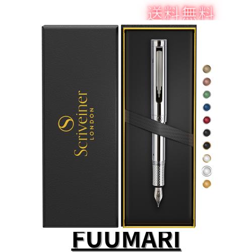 Scriveiner 高級 EDC 万年筆（ミディアム） 華やか 重厚感 ポケット ペン クローム仕上げ Schmidt ドイツ製ペン先 コンバーター 最高のラ