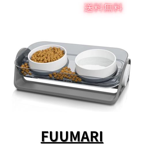 ぼたもち(ぜひプロフご覧ください^ ^)ペット食器　木製　食器付き スケーター 短頭犬用 食器 陶磁器製 ペット餌入れ 幅広 マット付