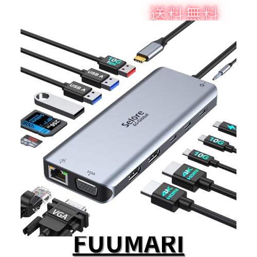 USB C ドッキングステーション type-c usb ハブ【14-in-1 3画面モード 2 HDMI＋VGA 】トリプルディスプレイ対応 10Gbps データ転送 usbハの通販は 9,976円