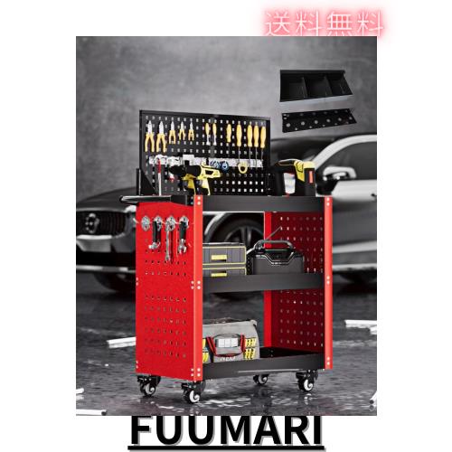 QD-BYM ツールワゴン ツールカート 3段 キャスター付き 【ドライバーホール 収納ボックス】 メッシュパネル 側面プレート 耐荷重195KG ハの通販は 14,744円