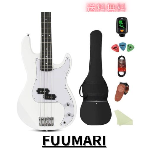 Bullfighterエレキベースセットアクセサリーセット付き、4弦bassエレキベース初心者入門パフォーマンスロック楽器 Bass (FD-white)
