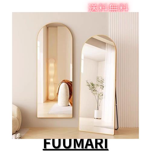 全身鏡 姿見鏡 2Way 幅40×高150cm アルミフレーム アーチ型 飛散防止加工 折りたたみ 壁掛け 両用 おしゃれ 丸角 洗面所 化粧 浴室 お風