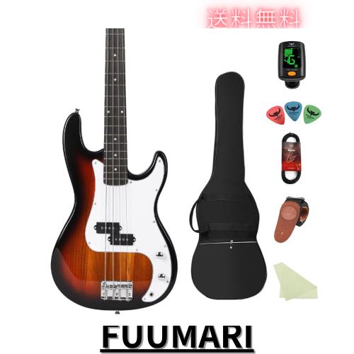 エレキベース初心者入門パフォーマンスロック楽器アクセサリー付き。 Bullfighterエレキベースセットアクセサリーセット付き、4弦bass