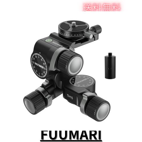 NEEWER 3ウェイ ギア式三脚雲台 3軸パンチルトヘッド ミリ単位微調整 360°パノラマ Arca型QRプレート付き アルミ合金製 クイックスイッ