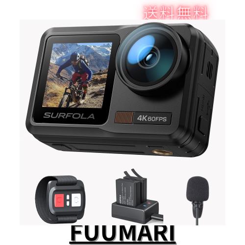Surfolaアクションカメラ 4K 60FPS 水中カメラ 本機防水カメラ10M WiFi搭載 手ブレ補正 ウェアラブルカメラ 外部マイク付き デュアルカラ