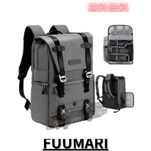 K＆F Concept カメラバッグ おしゃれ カメラリュック カメラバックパック 2気室 20L 大容量 レインカバー付き 撮影バッグ 防水 一眼レフ/