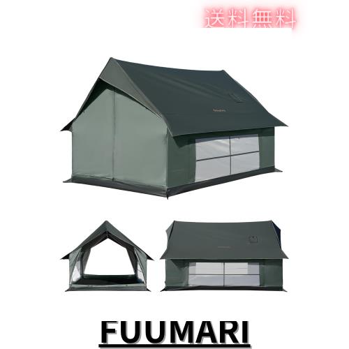 KingCamp ロッジ型テント TC ロッジ ポリコットン 2-4人用 簡単設営 UPF50+ 2つ大きい窓 通気 防虫 耐水圧3000mm ファミリーテント アウ