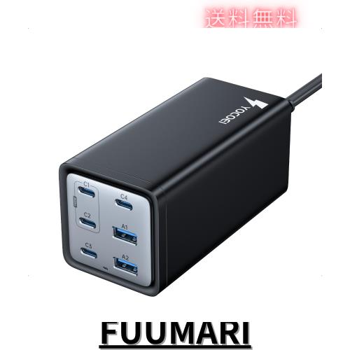YOCOEI 200W PD充電器 6ポート USBコンセント 急速充電器 (GaN PowerX/USB-C×4 USB-A×2/単ポート140W高出力) PD3.1/QC4.0対応/PPS規格/