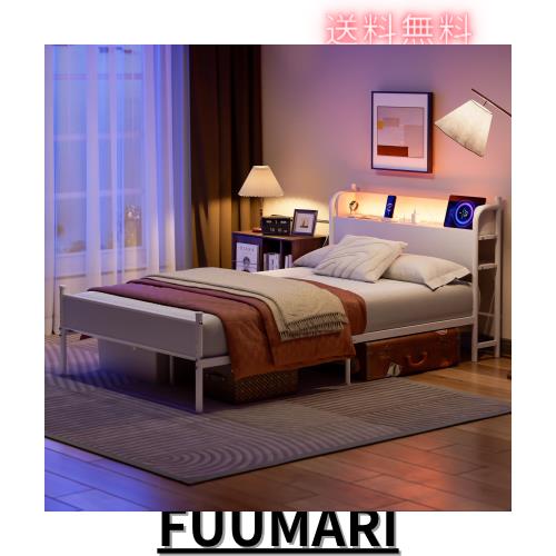 ベッドフレーム セミダブル パイプベッドコンセント付き下収納 シンプル北欧風SD SD ベッドフレーム セミダブル セミダブルベッド パイプベッド