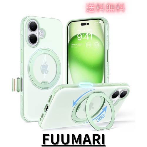 TORRAS iPhone 16 用 ケース カメラコントロールボタン付き【森色の癒し・多機能360度回転スタンド】 縦横両対応 マグネット搭載 MagSafe