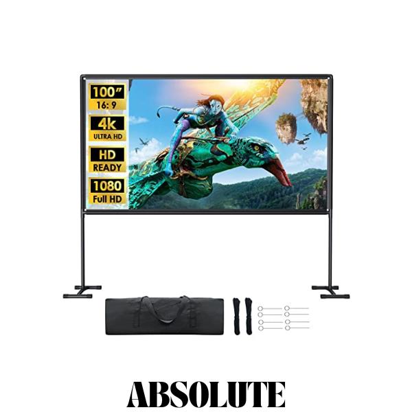 【2023新登場＆屋内屋外兼用】YOWHICK プロジェクタースクリーン 100インチ 16:9 スタンド付き 4K対応 自立式スクリーン projector screeの通販は