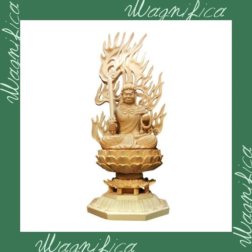 仏像 木彫り 不動明王 仏壇仏像 置物 桧木製 守り本尊 祈る 厄除け 八角台座 火炎光背 (高さ28cm×巾12cm×奥行12cm)の通販は 8,143円