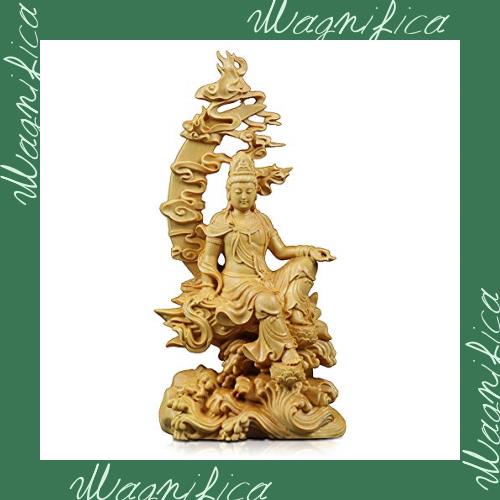 繁樓藝雕 仏像 観音像 仏壇仏像 水月観音 木彫り 置物 風水 開運 ツゲ製高級木彫り （高さ18cm×巾8.5cm×奥行4cm） (原木)の通販は 9,166円